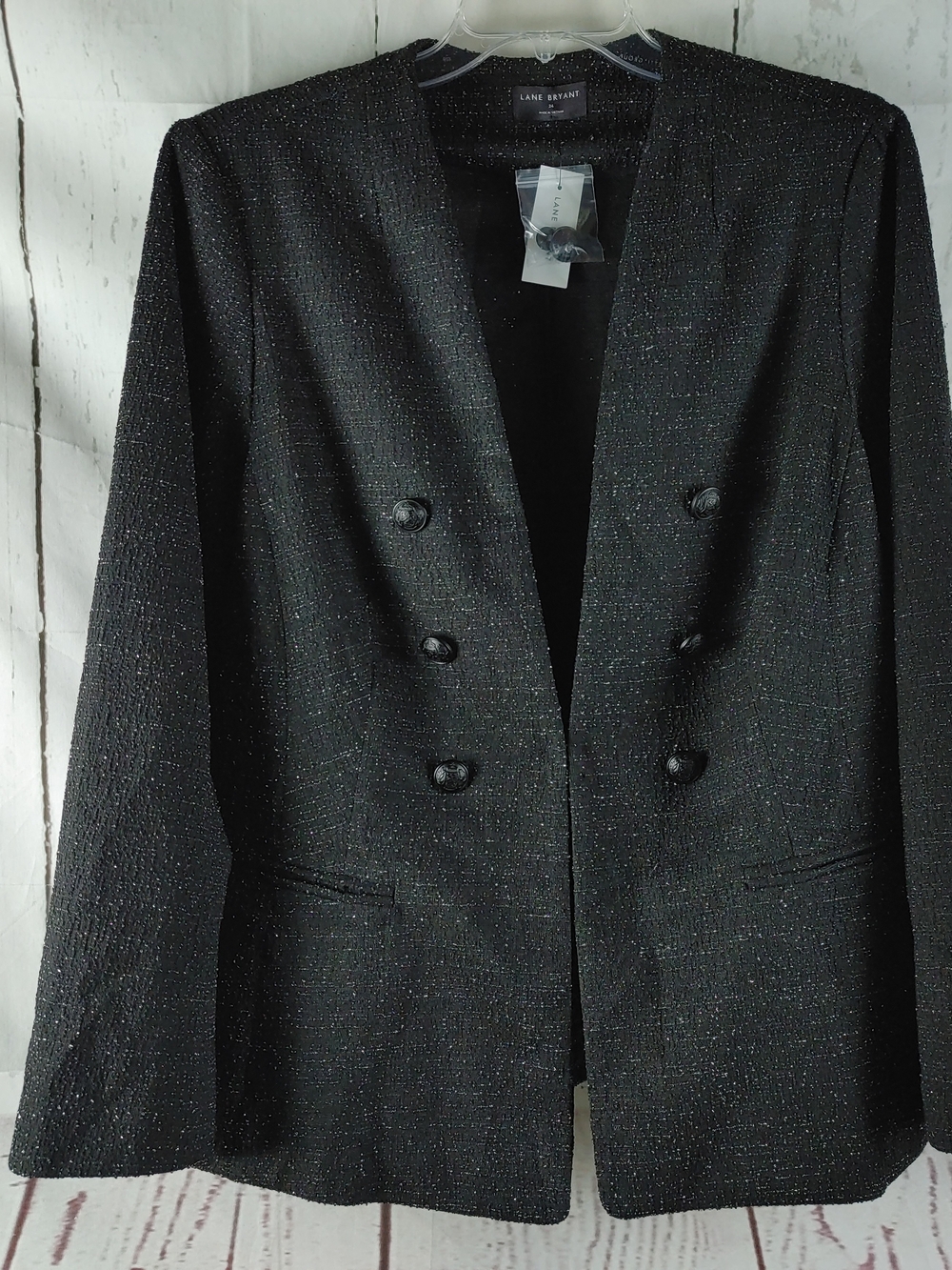 Lane Bryant Black Sparkle Double-Breasted Blazer